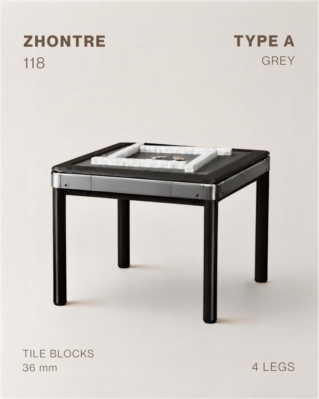 Meja mahjong otomatis ZHONTRE 118 Type A kaki 4 tile 36mm