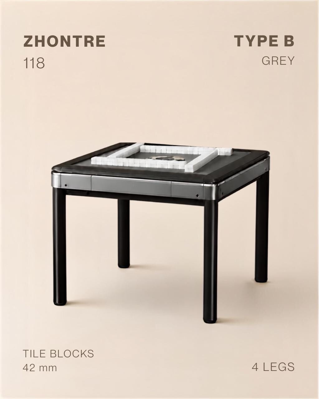 Meja mahjong otomatis ZHONTRE 118 Type B kaki 4 tile 42mm